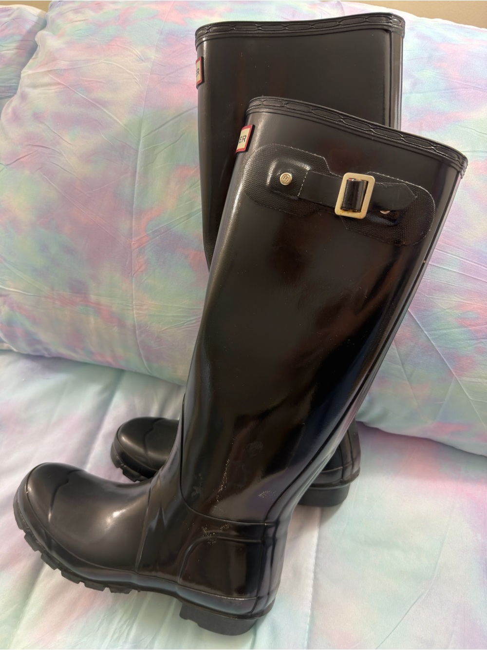 Hunter Black Gloss Tall Women's Rain Boots with Buckle